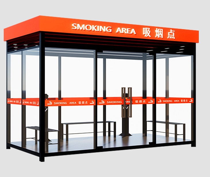 泸州内蒙古钢结构吸烟亭  玻璃吸烟亭 户外吸烟区